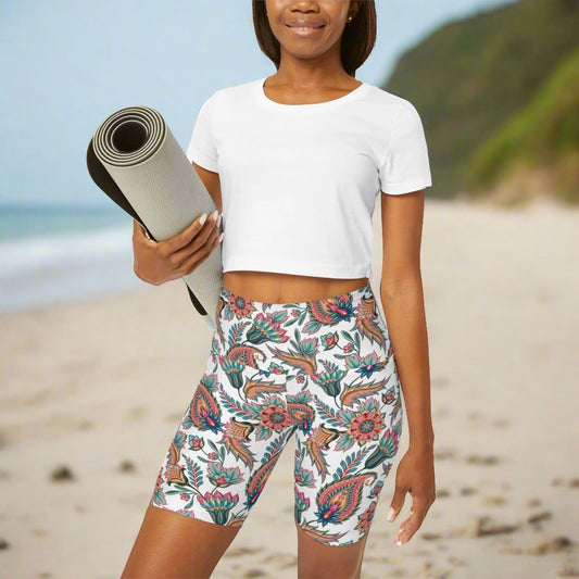 Paisley Perfect III - High Waisted Yoga Shorts