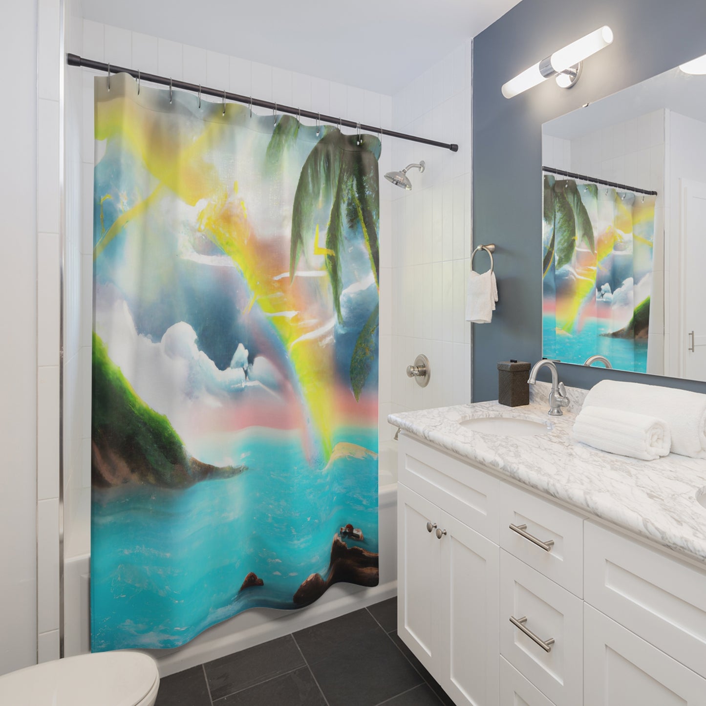 Rainbow's Serenity Over The Tropical Isles - Shower Curtain