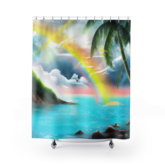 Rainbow's Serenity Over The Tropical Isles - Shower Curtain